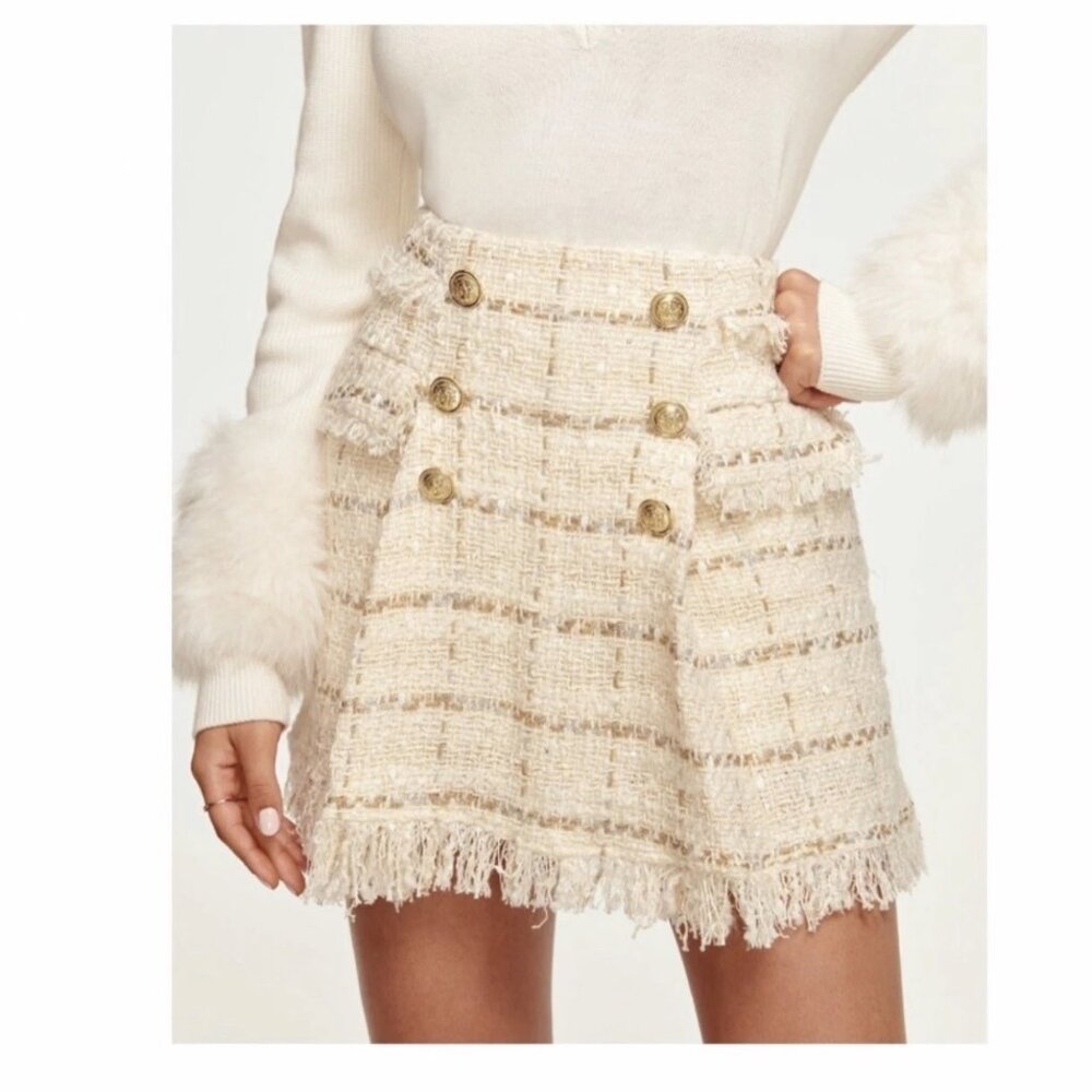 Ramy Brook Karey Fringe Tweed Mini Skirt NWT